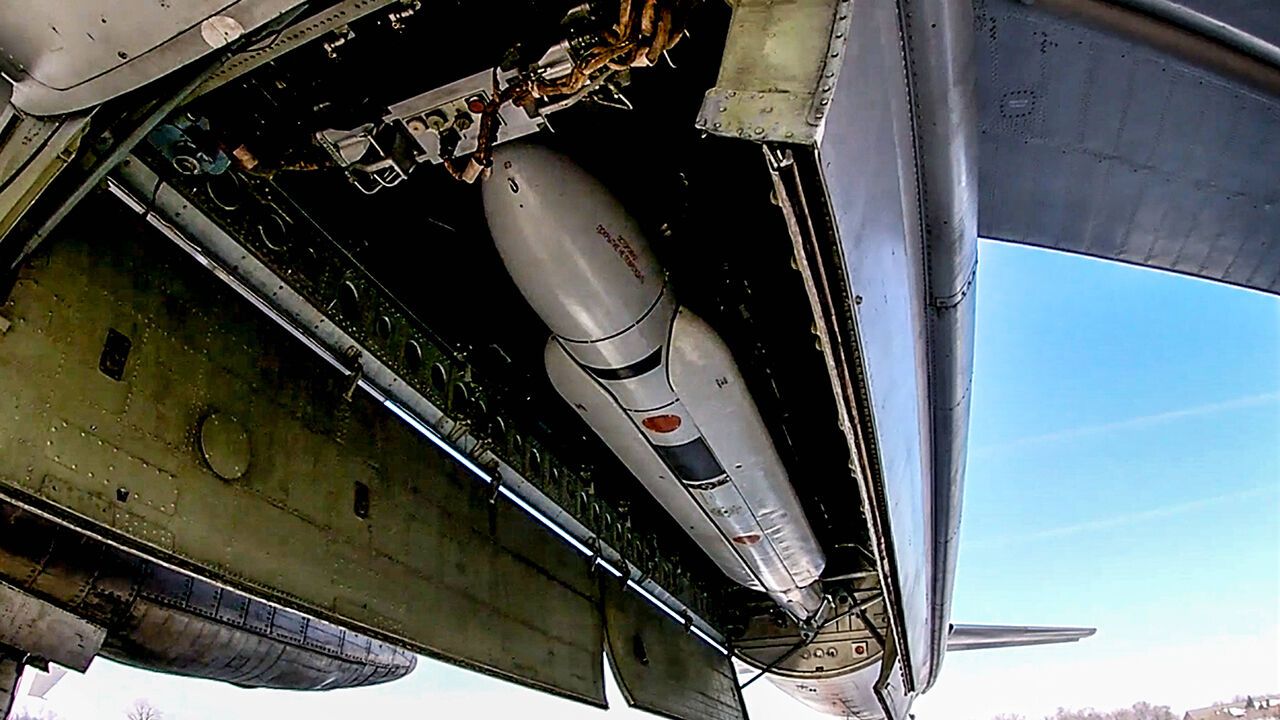 A Tupolev Tu-95MS strategic bomber carries out an air-based cruise missile launch during drills