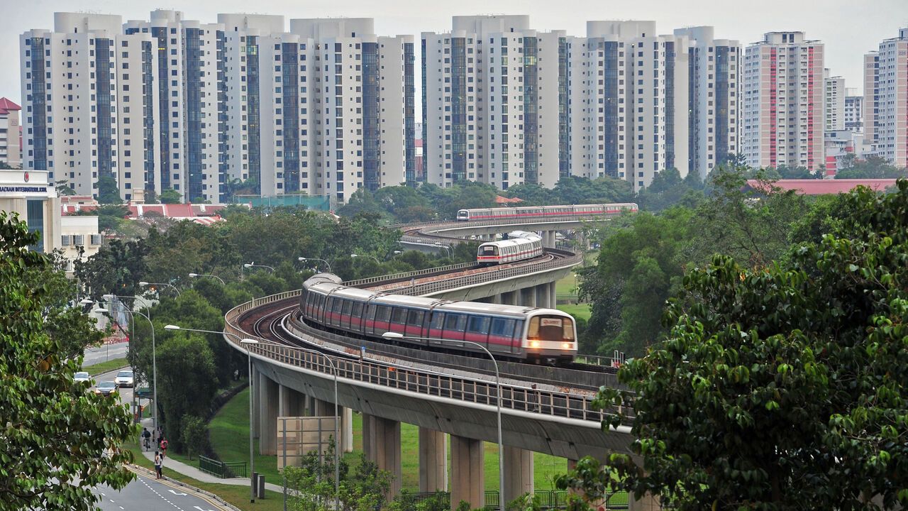 Subway trains bunch up between Lakeside station and Chinese Garden station in Singapore.