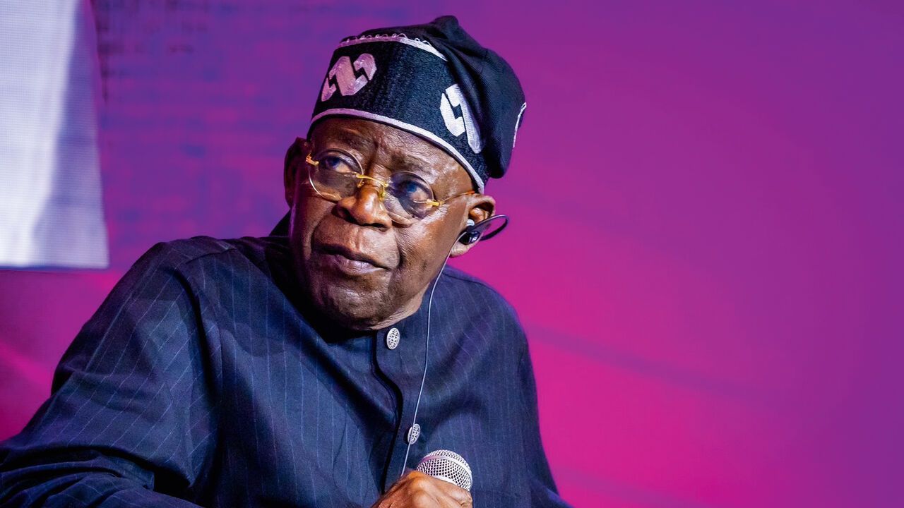 Nigerian President Bola Tinubu speaks during the Africa CEO Forum in Kigali, Rwanda.
