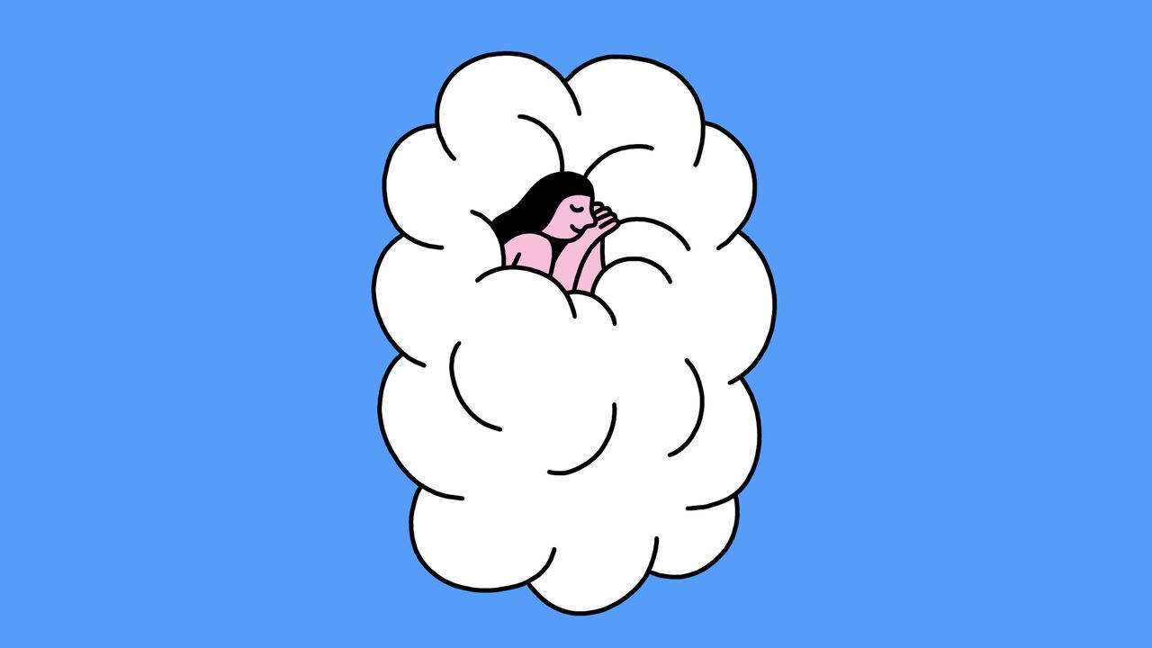 Illustration of a woman sleeping in a cloud