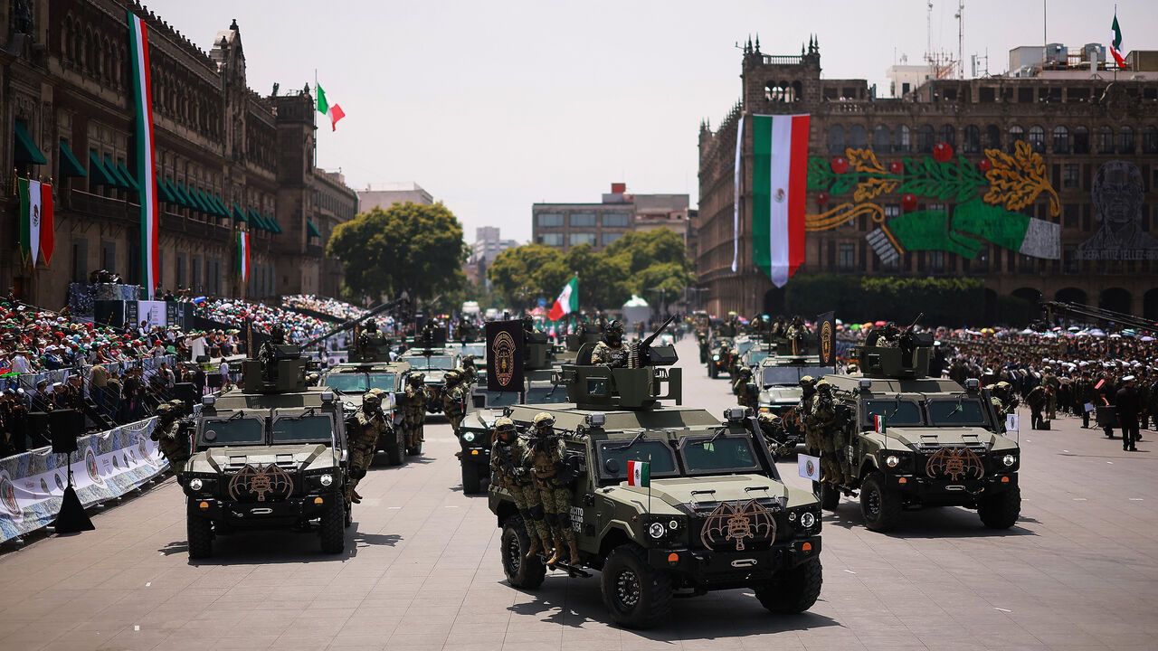 Armored Vehicles from the Army Special Forces circulate during the 2026 Independence Day military parade at Zocalo in Mexico City, Mexico.