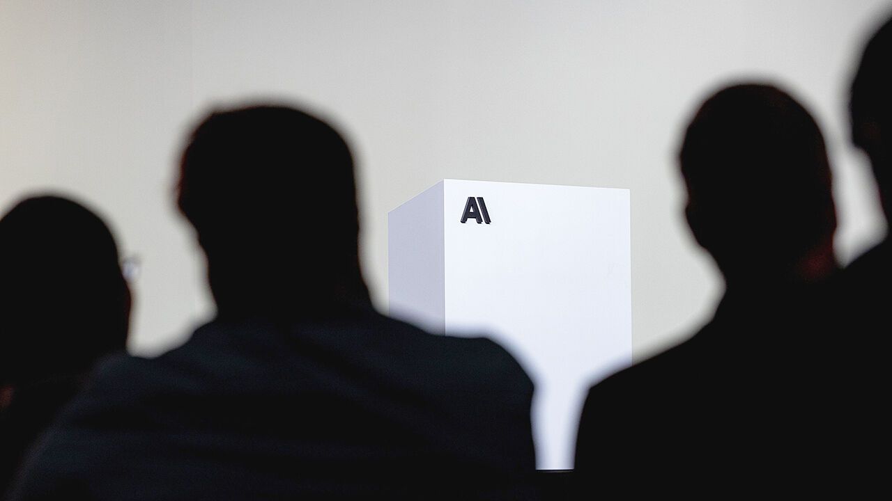 Anthropic's logo at a company event.
