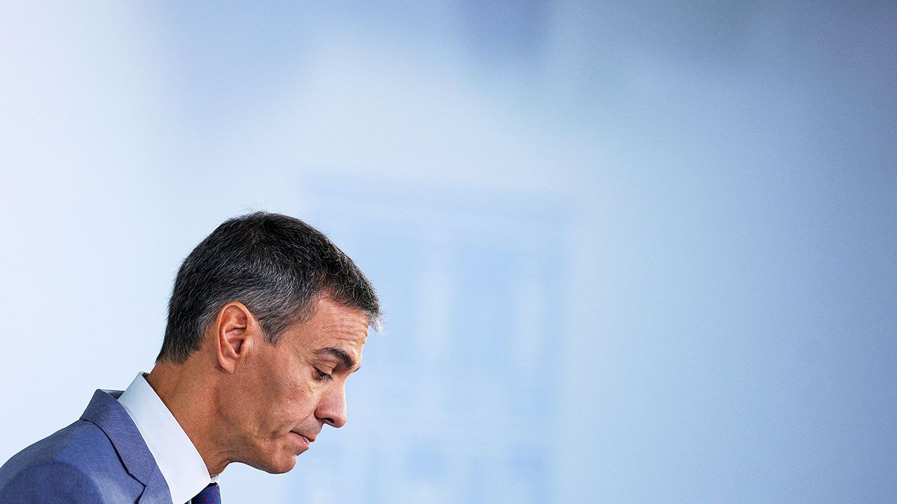Pedro Sanchez holds a press conference after cabinet meeting in Madrid, Spain