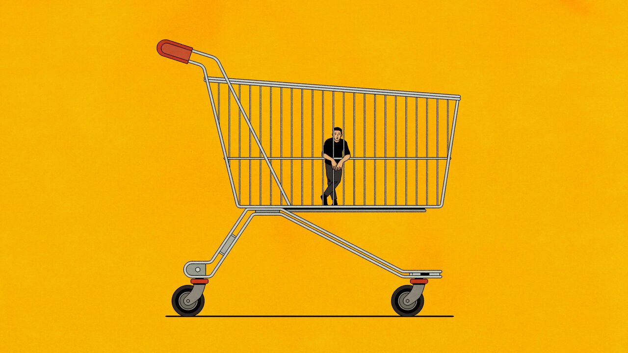 A person stuck inside a very large trolley