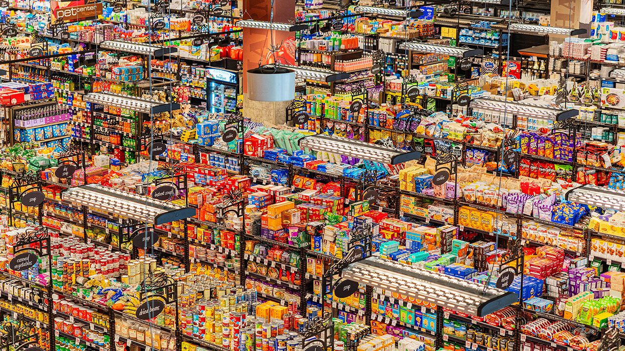 View from above of a grocery store, Salt Lake City, Utah, USA