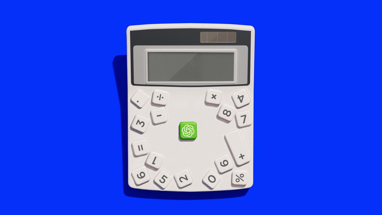 Illustration of a calculator with an OpenAI button.