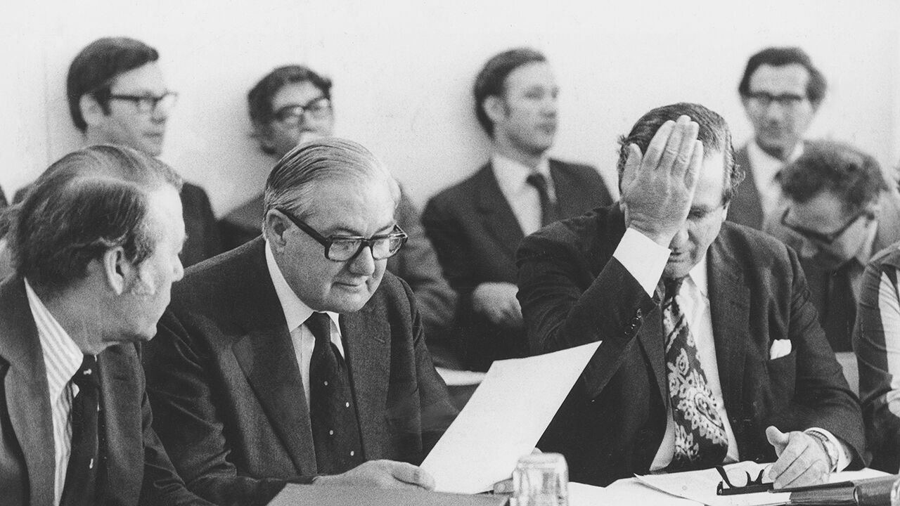 British Prime Minister James Callaghan with Chancellor of the Exchequer Dennis Healey