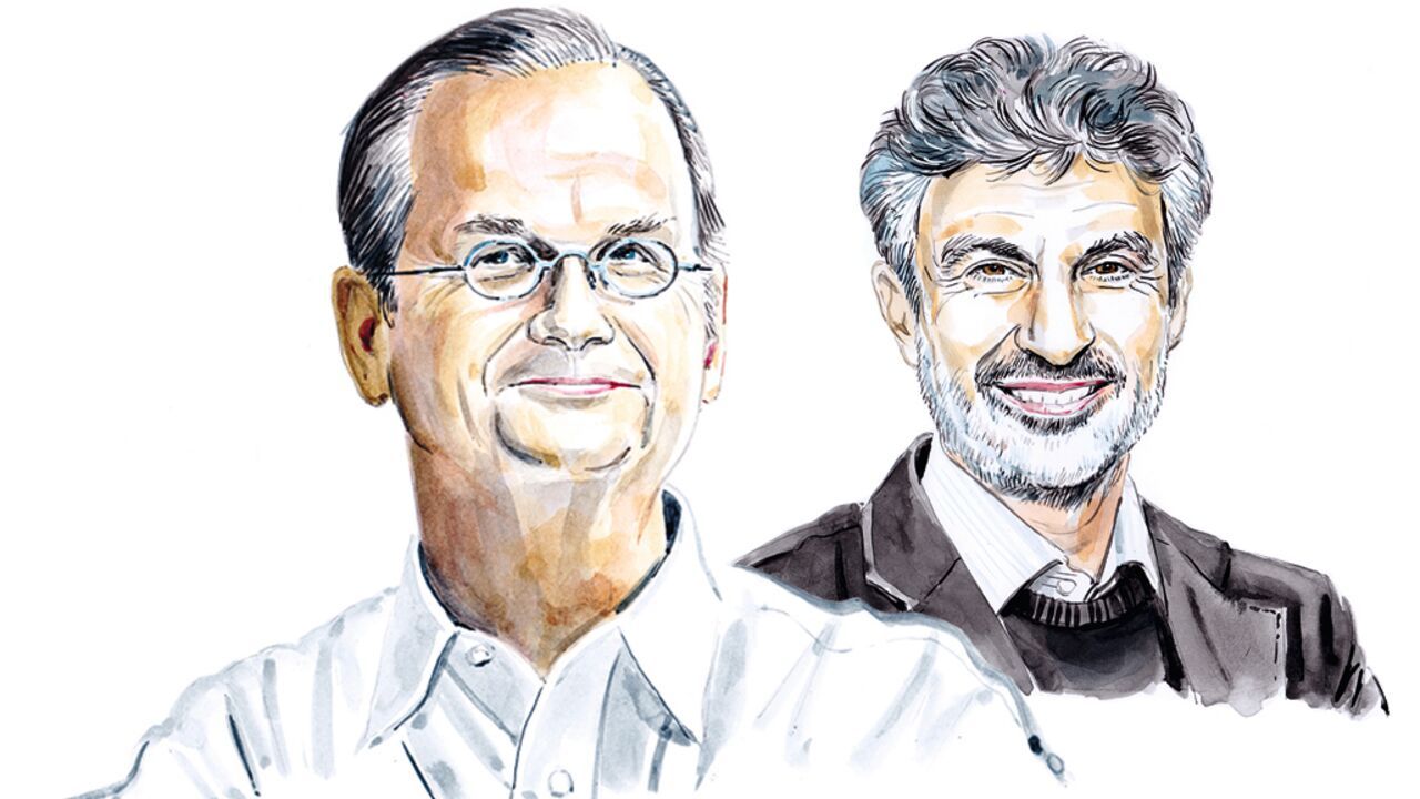 A portrait of Lawrence Lessig and Yoshua Bengio