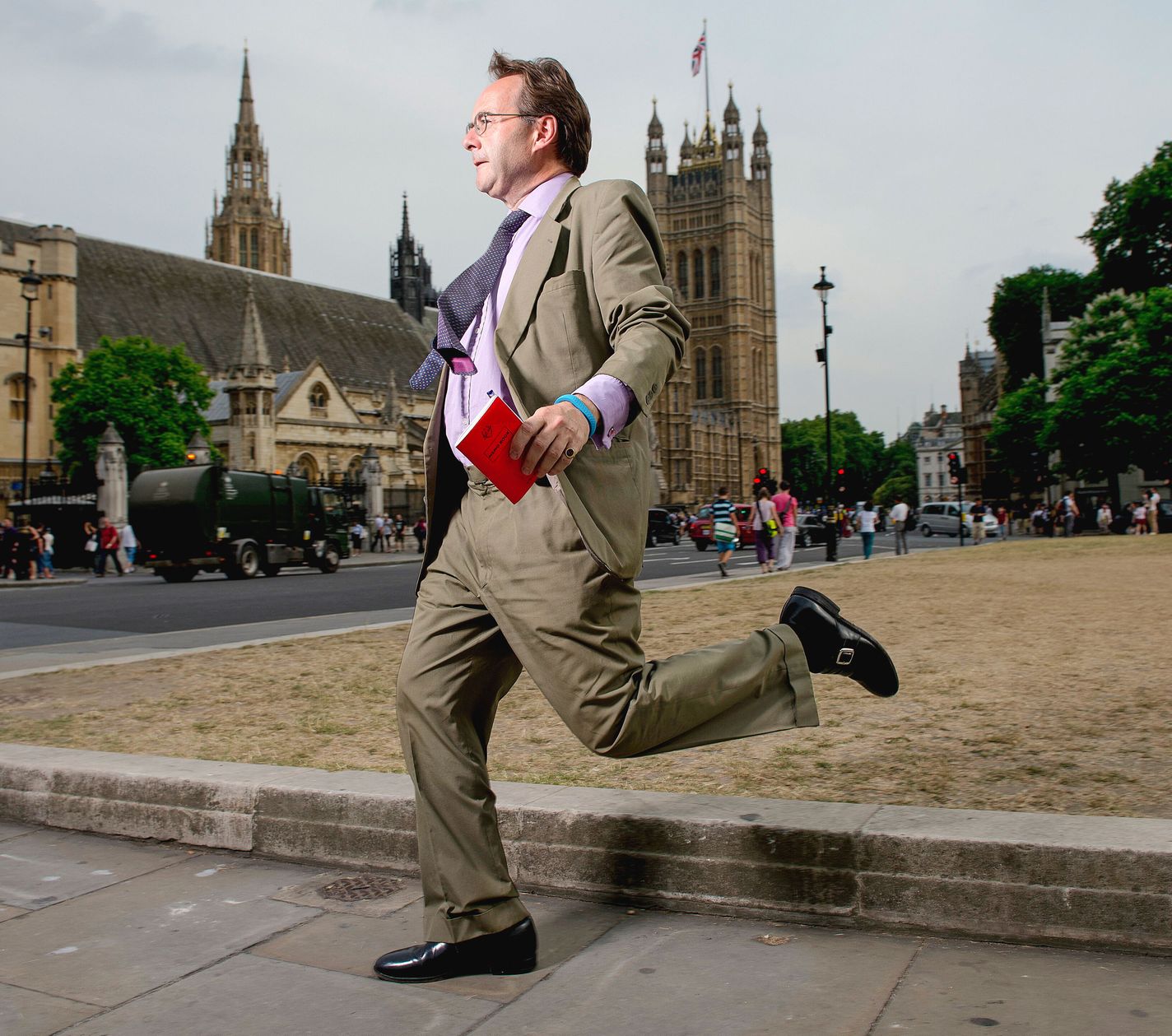 Quentin Letts runs near Parliament.