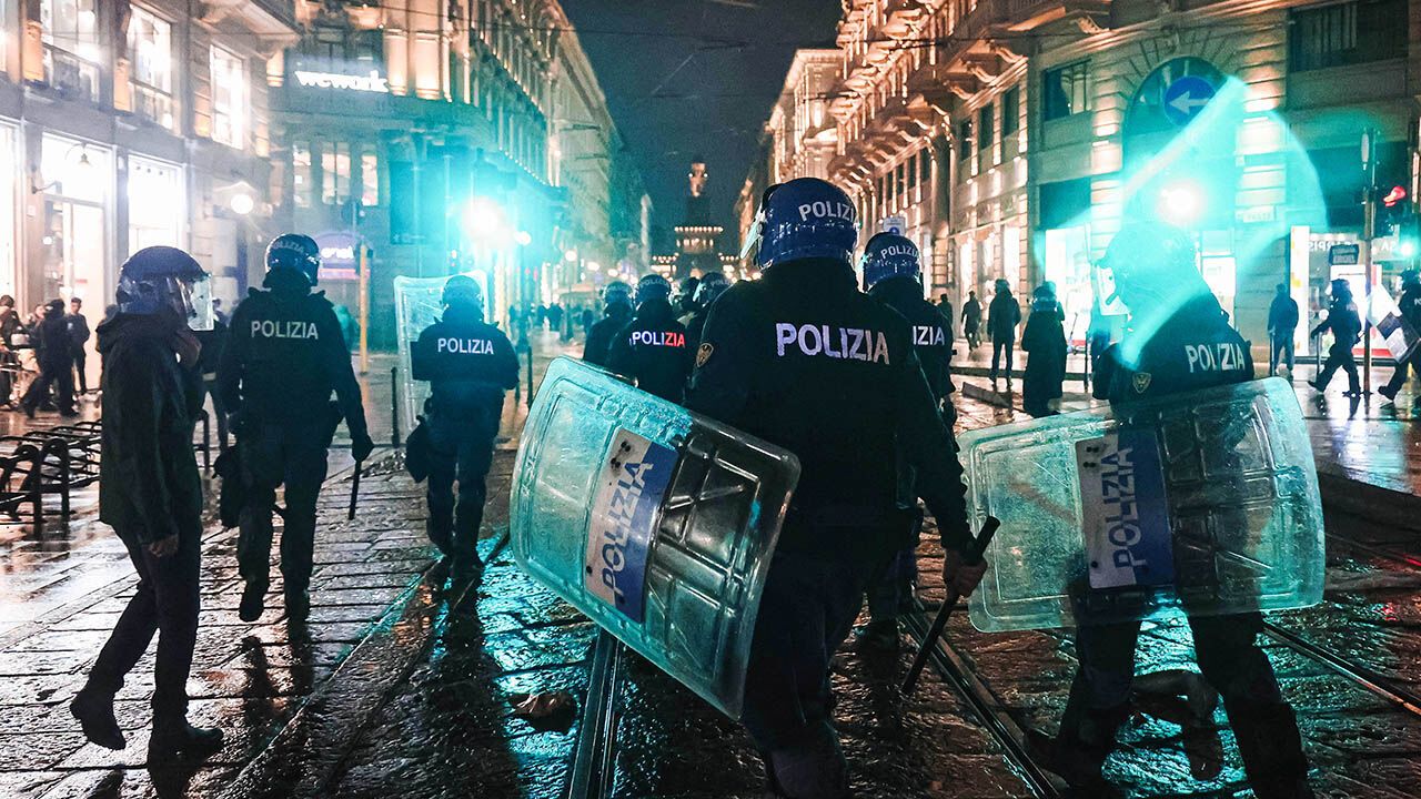 Masked youth clash with police in Milan, Italy on the 18th October