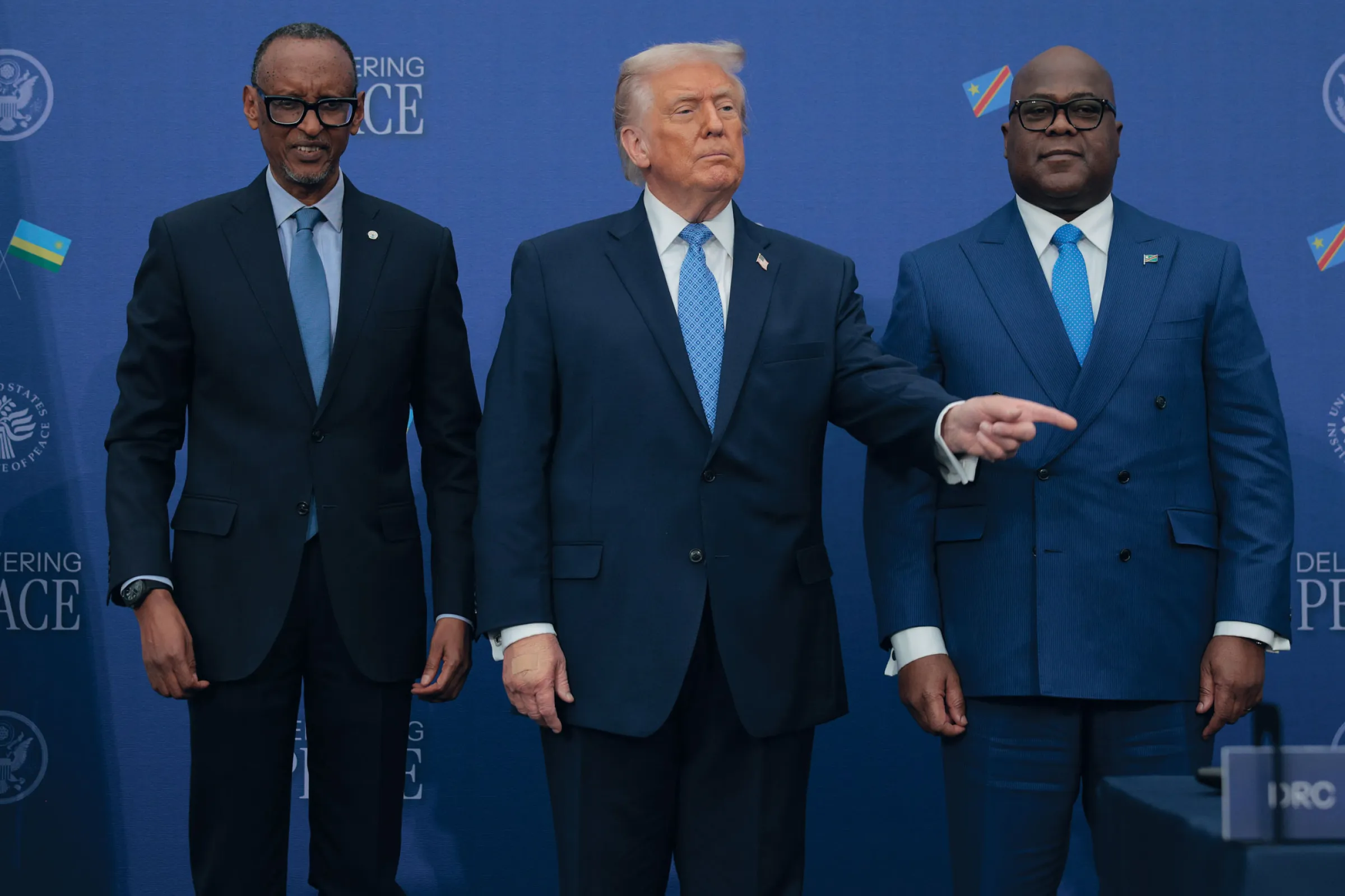Rwandan President Paul Kagame, U.S. President Donald Trump, and Congolese President Félix Tshisekedi, Washington, D.C., December 2025