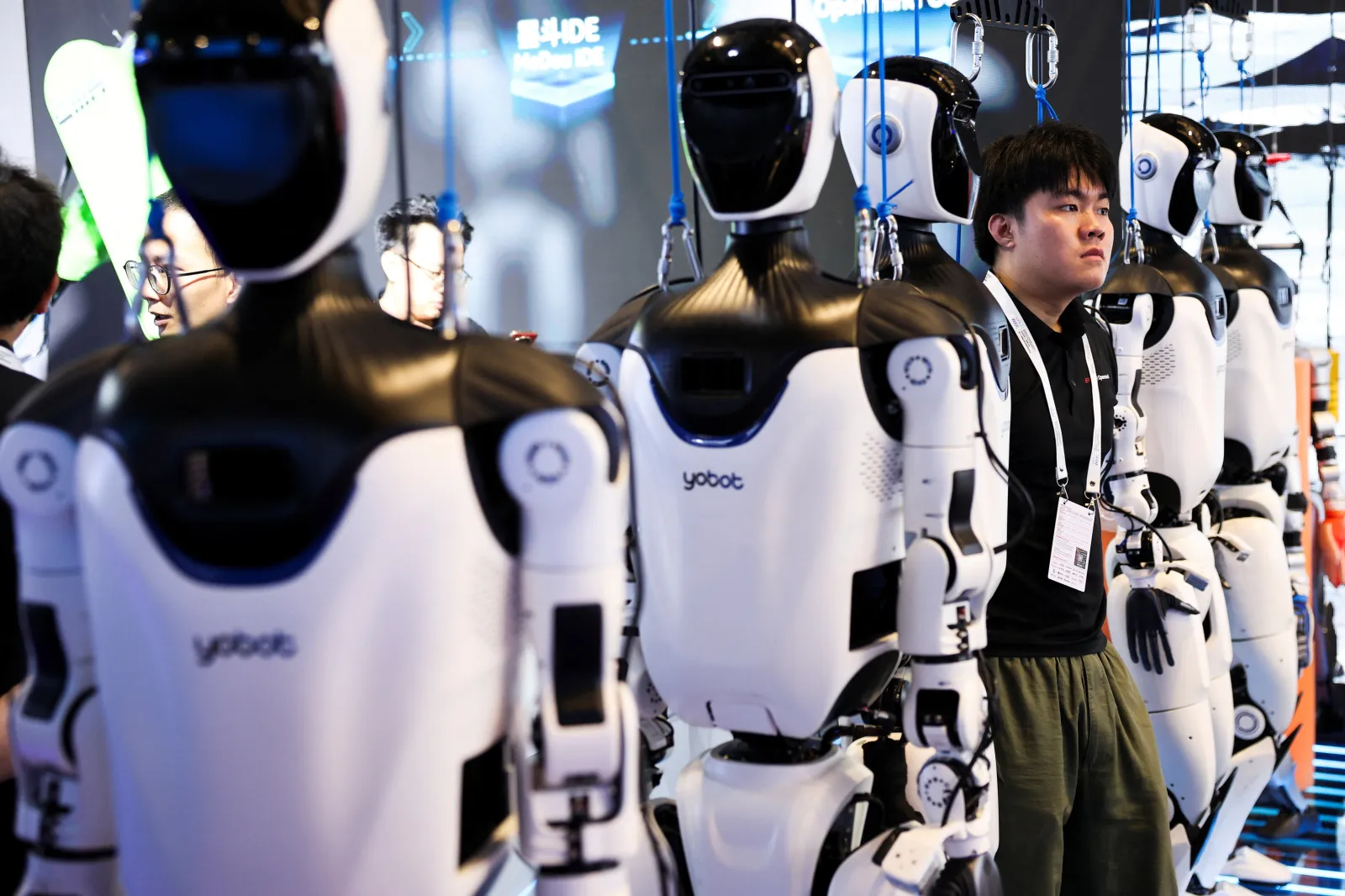 Humanoid robots at the World Artificial Intelligence Conference in Shanghai, July 2026